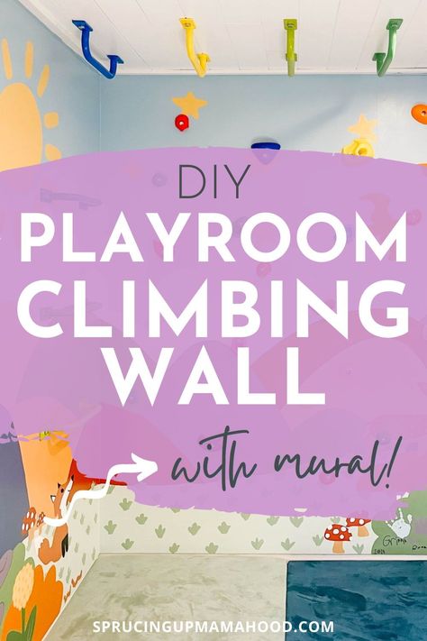 Discover how to transform your playroom with a DIY climbing wall and fun, colorful mural! This project is perfect for parents looking to create an engaging and active space for their toddlers. Follow our easy tutorial to build a safe and exciting climbing wall, complete with monkey bars and vibrant designs. Your kids will love their new indoor adventure zone! Active Kids Room, Indoor Playground Diy, Active Playroom, Kids Climbing Wall, Fun Mural, Kids Indoor Gym, Indoor Monkey Bars, Diy Climbing Wall, Climbing Wall Kids