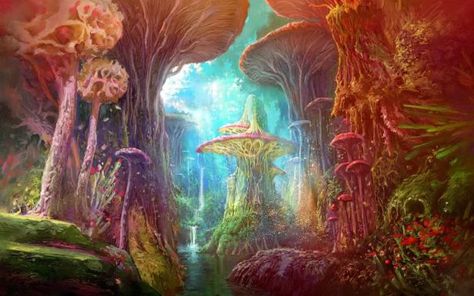 The mysterious Feywild Fantasy Forest, Fantasy Places, Mushroom Art, Fantasy Art Landscapes, Fantasy Concept Art, 판타지 아트, Environment Design, Environment Concept Art, Drawing Tutorials