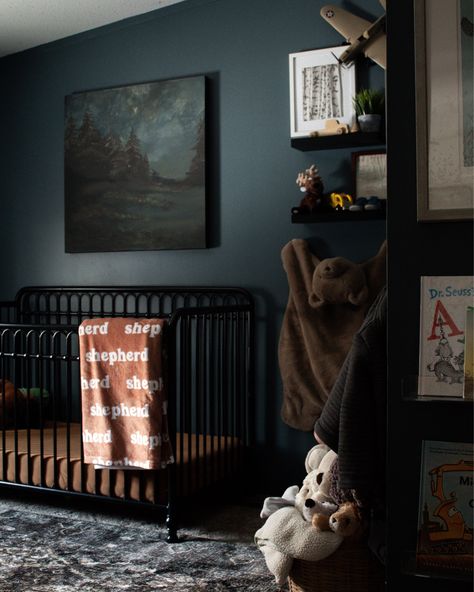 Shop Magnolia Home By Joanna Gaines X … and other curated products on LTK, the easiest way to shop everything from your favorite creators. Dark Colored Nursery, Midnight Blue Nursery, Dark Academia Nursery Ideas, Black Baby Room Nurseries, Dark Blue Accent Wall Nursery, Masculine Nursery Baby Boy, Moody Baby Boy Nursery, Dark Blue Baby Room, Moody Blue Nursery