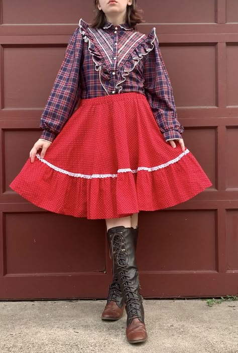 Square Dance Skirt, Vintage Western Outfits, Square Dance Outfit, Western Outfit, Dance Outfit, Square Dance, Square Dancing, Dance Skirt, Plaid Blouse