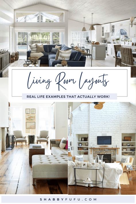 Real-Life Living Room Layouts That Actually Work! Living Room Layout With Fireplace And Stairs, 2nd Family Room Ideas, 17x13 Living Room Layout, Linear Living Room Layout, 20x14 Living Room Layout, Long Couch Living Room Layout, 15 X 15 Living Room Layout, Unusual Living Room Layout, 2 Sitting Areas In Living Room