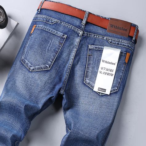 2024 Mens Jeans Fashion Straight Denim Pants Men Classic Casual Jeans Male Plus Size Denim Trousers Mens Jeans Fashion, Ripped Jeans For Men, Denim Pants Men, Mens Stretch Jeans, Mens Casual Jeans, Business Casual Summer, Mens Work Pants, Dockers Pants, Cords Pants