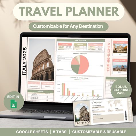 Plan your perfect trip with our all-in-one Google Sheets Travel Planner! Designed for travelers who want to stay organized and on top of every detail, this planner covers everything from budgeting to packing, ensuring your travel experience is smooth and stress-free. Whether you're planning a solo adventure, a family vacation, or a group trip, our versatile template helps you manage all aspects of your journey. Reuse it for multiple trips and destinations, making it your go-to tool for all futur Vacation Budget, Tracking Expenses, Budget Expenses, Budget Vacation, Holiday Planner, Expense Tracker, Trip Itinerary, Google Sheets, Future Travel