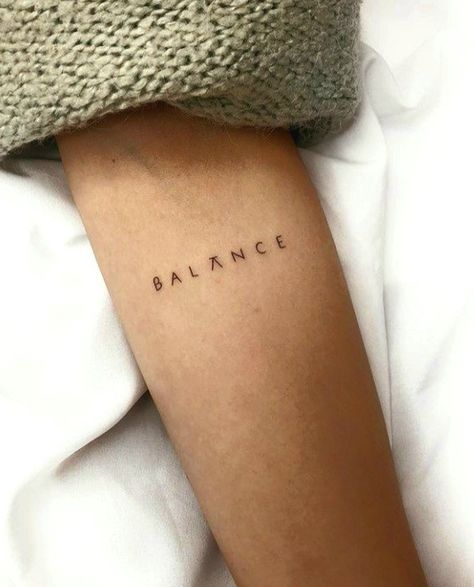 Balance Word Tattoo Fonts, Balance Tattoo Minimalist Word, Breathe Arm Tattoo, Back Of Arm Word Tattoo, Balance Tattoos For Women, Fine Line Word Tattoo Arm, Balance Tattoo Word, Word Arm Tattoos For Women, Minimalist Tattoo Font