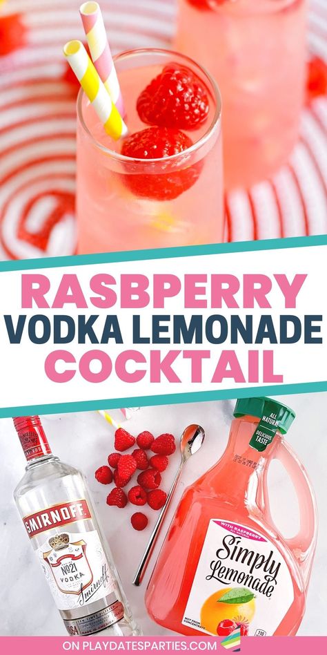 Raspberry vodka lemonade is the best way to cool off on a hot summer day. This light and refreshing combination of Simply Lemonade with vodka creates a delicious and easy to make cocktail recipe that you'll come back to over and over again. Enjoy the recipe as is garnished with fresh raspberries and lemon slices; substitute with Crystal Light to make it sugar free, or top with Prosecco to create a delicious raspberry vodka lemonade spritzer. Either way, you can't go wrong. Minuman Vodka, Cocktail Vodka, Simply Lemonade, Lemonade Drink, Raspberry Vodka, Vodka Lemonade, Jello Shot, Lemonade Cocktail, Fruity Cocktails