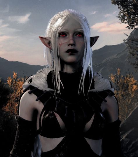 Enid bhaalspawn szarkai drow rogue + sorceress Bg3 Drow Character, Bg3 Drow Tav Ideas, Baldur’s Gate 3 Character Creation, Bhaalspawn Aesthetic, Minthara Bg3, Drow Aesthetic, Bg3 Tav Ideas, Drow Rogue, Drow Female