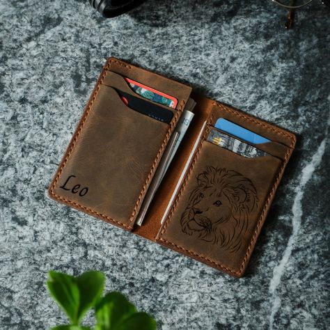 Minimal Leather Wallet, Minimal Wallet, Personalized Leather Wallet, Cool Fathers Day Gifts, Slim Leather Wallet, Business Card Cases, Brown Wallet, Mens Wallet, Personalized Gifts For Dad