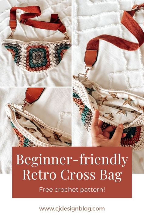 How to Crochet a Retro Cross Bag – Free Pattern & Tutorial Crossbody Crochet Bag Pattern, Crochet Cross Bag, Crochet Bum Bag, Bum Bag Pattern, Crochet Cross Body Bag, Cj Design, Crochet School, Crochet Modern, Bag Free Pattern