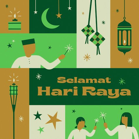 Hari Raya Poster Design, Eid Graphic Design, Hari Raya Poster, Hari Raya Illustration, Hari Raya Card, Raya Illustration, Eid Ads, Hari Raya Greeting, Raya Packaging