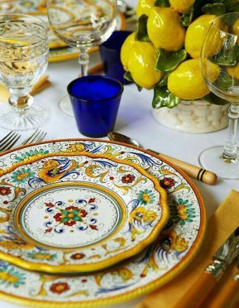 Unbreakable Dishes, Yellow Place Setting, Colourful Plates, Italian Dinnerware, Table Plate, Plate Setting, Pacific Place, Italian Table, Cottage Charm