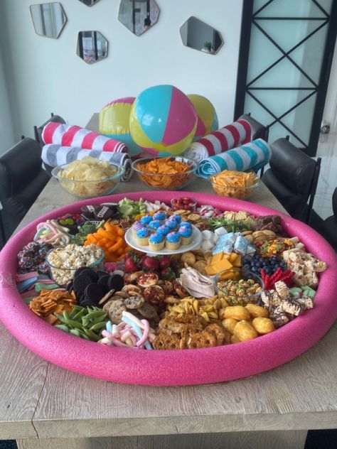 Bachelorette Pool Party Food, Pool Party For Adults Ideas, Byop Party Ideas, Cheap Pool Party Ideas, Pool Party Activities For Adults, Bring Your Own Pool Party Ideas, Apartment Pool Party Ideas, What To Do At A Pool Party, Dunk And Donuts Pool Party