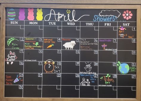 April Chalkboard Calendar Ideas 2024, April Calendar Chalkboard, March Dry Erase Calendar Ideas, April Calendar Whiteboard, April Calendar 2024 Aesthetic Whiteboard, April Chalk Calendar Ideas, April Dry Erase Calendar Ideas, April White Board Ideas, Calender Decorating Ideas