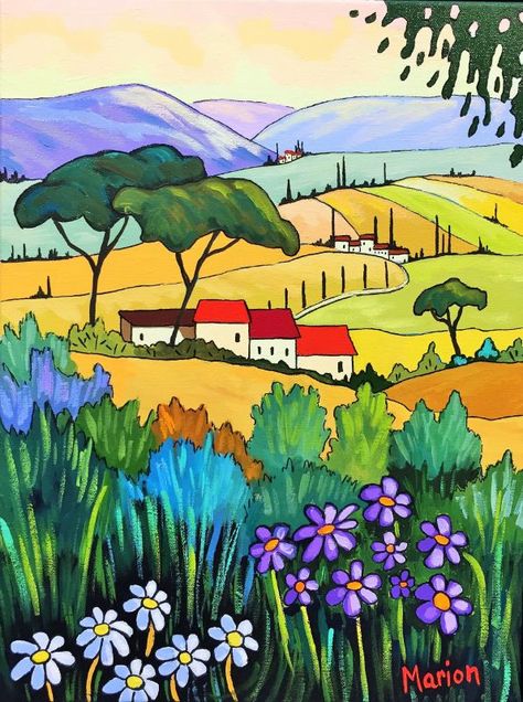 Arte Naive, Arte Folk, Italian Paintings, Painting Nature, Kunst Inspiration, Seni Cat Air, Art Cards, Naive Art, Art Drawings For Kids