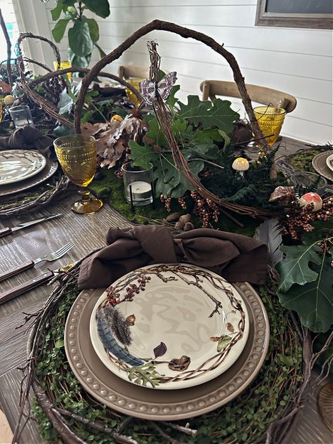 Style a Nature Inspired Tablescape - Celebrate & Decorate Colored Stemware, Pastel Fall, Holiday Dinner Table, Forest Walk, Unique Plates, Elegant Dinner Party, Bridal Luncheon, Spring Tablescapes, Wild Forest