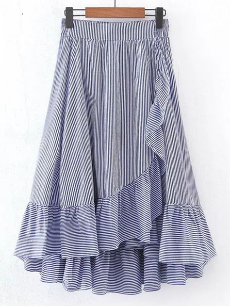 Shop Vertical Striped Elastic Waist Frill Hem Skirt online. SheIn offers Vertical Striped Elastic Waist Frill Hem Skirt & more to fit your fashionable needs. Stockings And Skirt, Hijab Stile, Ruffle Hem Skirt, Modern Womens Fashion, Rock Outfit, Elastic Waist Skirt, Hem Skirt, Skirts Online, Skirt Design