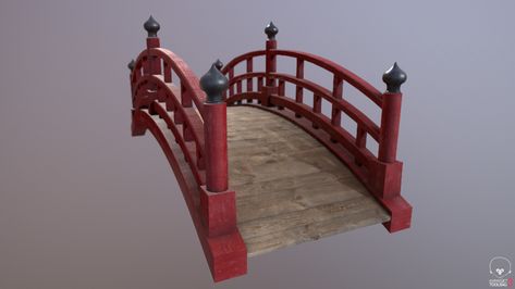 Red japanese bridge by Sergio NardoA red wooden bridge. Lowpoly gameready Japanese Buildings Traditional, Japanese Bridges, Pixel Building, Chinese Bridge, Japanese Fence, Diorama Project, Bridge Tattoo, Chinese Door, Scene Ideas