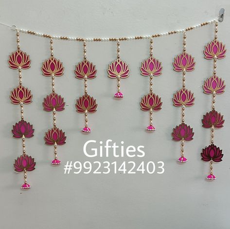 Diy Lotus Backdrop, Lotus Diwali Decor, Lotus Toran Design, Diy Lotus Wall Hanging, Lotus Hanging Decoration, Lotus Backdrop Decoration, Lotus Toran, Haldi Mehndi Decoration, Lotus Wall Hanging