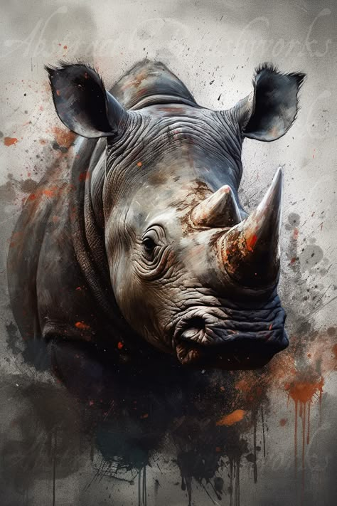 Abstract Painting Animals, Rhino Portrait, Rhinoceros Drawing, Wild Animal Drawing, Abstract Animal Painting, Animals In Art, Rhino Painting, Rhino Animal, Rhino Art