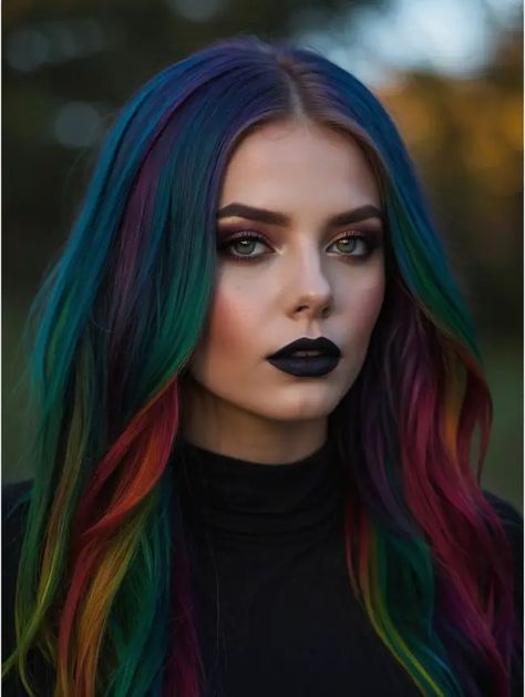 Top 29 Halloween Hair Color Trends You Need To Try For A Spooky Look Cool Toned Vivid Hair, Fun Winter Hair Colors, Fall Rainbow Hair, Disney Hair Color, Subtle Vivid Hair Color, Halloween Hair Dye Ideas, Multicolor Hair Ideas, Cool Hair Color Ideas For Brunettes, Hair Dye Colors For Brunettes