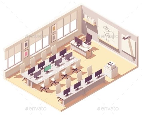 Vector Isometric Computer Lab Classroom #AD #Isometric, #ad, #Vector, #Computer, #Classroom Computer Laboratory Design, Computer Lab Design Interior, School Computer Lab Design, School Computer Room, Laboratory Classroom, Computer Laboratory, Lab Komputer, Computer Lab Design, School Computer Lab