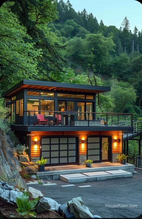 Modern Japanese Home Exterior, Fancy Homes, Sustainable Architecture House, Diy Tiny House Plans, Modern Japanese Homes, Spacious Balcony, Swedish Architecture, Living Off Grid, Garage Guest House