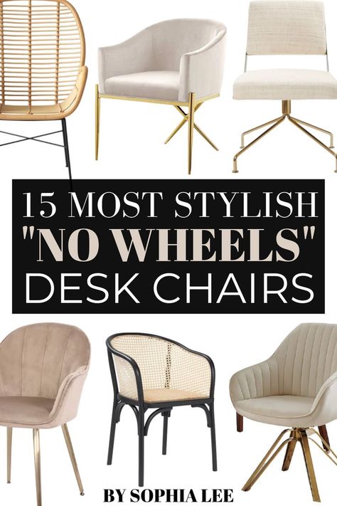 OMG, I have been searching for cute desk chairs without wheels for my home office and these are perfect! Desk Chairs For Bedroom No Wheels Comfy, Most Comfortable Desk Chair, Modern Desk Chairs, Writing Desk Chairs, Dining Room Chair For Desk, Ivory Desk Chair, Desk With Two Chairs, Small Home Office Chair, Comfortable Stylish Office Chair