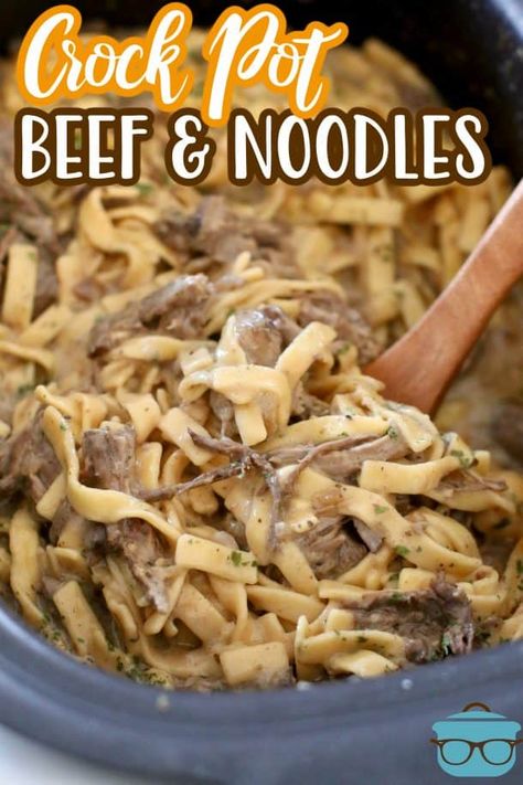 CROCK POT BEEF AND NOODLES - The Country Cook Roast With Noodles Crockpot, How To Make Beef And Noodles, Beef And Egg Noodle Recipes Crock Pot, Classic Beef And Noodles, Reames Egg Noodle Recipes Beef, Beef N Noodles Crockpot, Easy Crockpot Beef And Noodles, What To Make With Chuck Roast, Pot Roast And Noodles