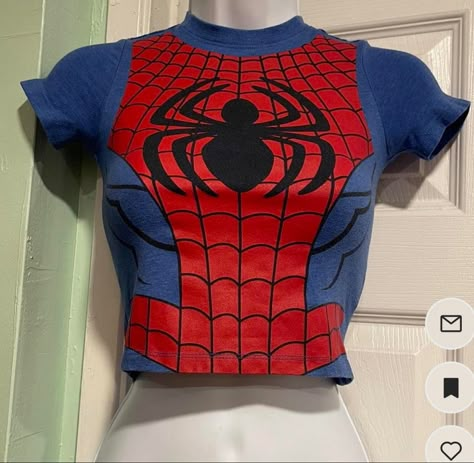 Spiderman Clothing Aesthetic, Spiderman Shirt Y2k, Spiderman Clothes, Spiderman Shirt Cropped, Spider Man Shirts For Women, Spiderman T Shirt Vintage, Spiderman Shirt, Spiderman Outfit, Image Swag