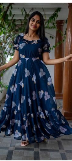 Frock Degisn For Women, Floral Frocks Designs For Women, Long Frocks Different Models, Latest New Model Long Frocks, Gowns Models For Stitching, Frock Designs For Women Stitching, Top Frock Design, Georgette Long Frocks Models, Long Dress Stitching Ideas