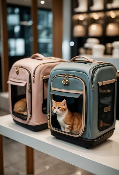 Cats inside a pet carried Dog Trends, Dog House Bed, Shopify Marketing, Designer Dog Collars, Cat Cave, Trends For 2024, Interesting Animals, Couture Outfits, Designer Dog