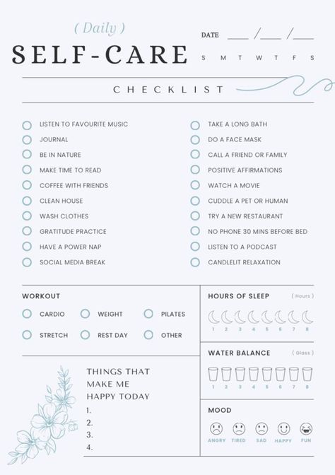 Elevate Your Daily Wellness Routine with My Guided Daily Self Care Journal. Discover a journey of self-discovery, mindfulness, and personal growth with our beautifully designed Daily Self-Care Journal. Perfect for anyone looking to enhance their well-being, this guided journal helps you prioritise self-care, track your mental health, and create a balanced lifestyle--all in one convenient, printable PDF. This Daily Self Care Journal is perfect for: *Busy professionals looking to incorporate mindf Self Care Journal Cover Page, Diy Self Care Journal Ideas, Daily Bujo, Self Care Journal Pages, Printable Self Care, Selfcare Aesthetic, Daily Self Care, Self Care Checklist, Self Care Journal