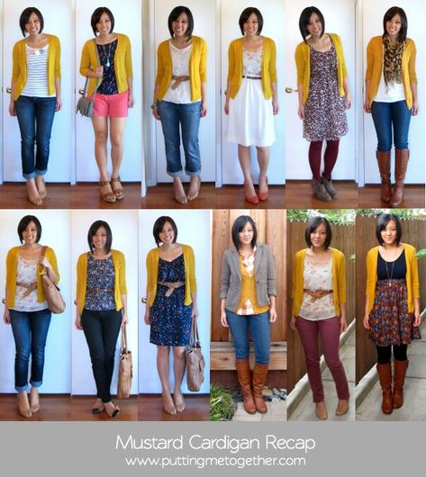 Cute ways to wear mustard cardigans! Yellow Cardigan Outfits, Mustard Yellow Cardigan, Mode Ab 50, Mustard Cardigan, Queer Eye, Mustard Sweater, Yellow Cardigan, Traje Casual, Mode Casual