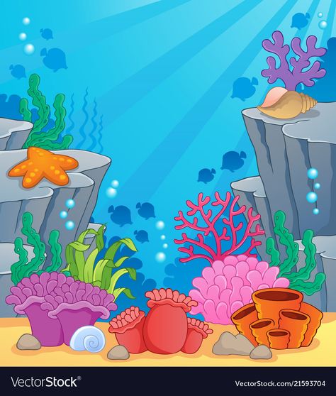 Coral Reef Drawing, Under The Sea Clipart, Underwater Cartoon, Sea Clipart, Ocean Clipart, Underwater Background, Free Art Prints, Ocean Themes, صور مضحكة