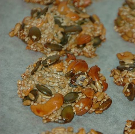 Seeds and Nut Cookies | Healthy Home Cafe Egg White Cookies, Seed Cookies, Seed Crackers, Sweet Bakes, Nut Cookies, Honey Spoons, Honey Cookies, Healthy Nuts, Healthy Seeds