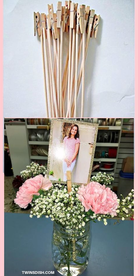 Simple Photo Centerpieces, Graduation Party Ideas Decorations Aesthetic, Photo Backdrop No Balloons, Male Party Centerpiece Ideas, Neutral Color Graduation Party, Rory Graduation, Simple Centerpieces For Party, Boho Graduation Party Ideas, Colorful Graduation Party