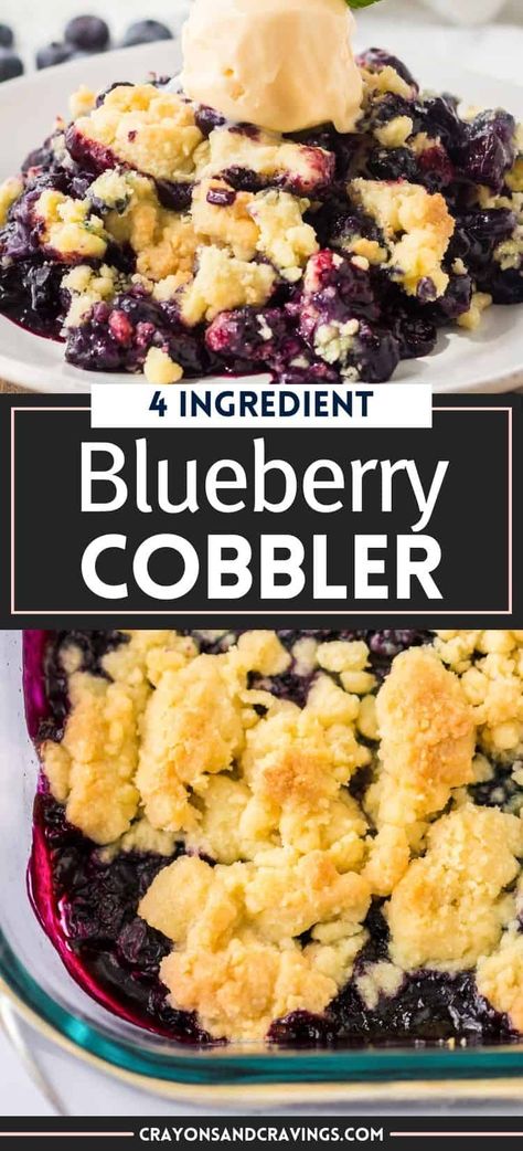 4 Ingredient Blueberry Cobbler Blueberry Recipes Easy, Blueberry Cobbler Recipe, Summertime Desserts, Crumble Recipes, Easy Blueberry Cobbler, Dessert Crepes, Blueberry Cobbler Recipes, Cobbler Recipes Easy, Heavenly Desserts