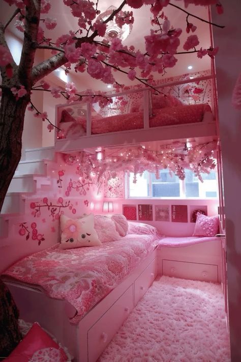 Pink Loft Bed, Teen Loft Bedrooms, Princess Beds, Anime Rooms, Loft Room Ideas, Loft Bedrooms, Kids Room Design Boys, Rooms Inspiration, Princess Videos