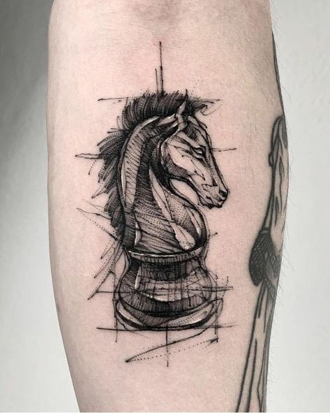 Chess Piece Knight Tattoo, Knight Chess Piece Tattoo, Chess Knight Tattoo, Chess Tattoo Ideas, Chess Sketch, Tattoo Chess, Chess Tattoos, Chess Piece Tattoo, Chess Tattoo