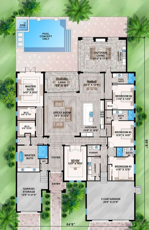 Coastal house plan with 4 bedrooms & 4.5 baths. #houseplan #coastalhouse . #House_With_Casita_Floor_Plans #Modern_Beach_House_Plans_Ocean_Views #Bloxburg_Coastal_Layout #Coastal_Home_Layout 4 Bedroom Bungalow House Plans, Florida House Plans, Ultra Modern Homes, Cottage Plans, Colonial Homes, Coastal House Plans, Coastal House, 4 Bedroom House Plans, Building Plans House