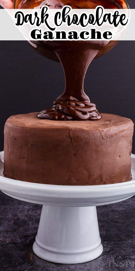 Bakers Chocolate Frosting, Dark Chocolate Drip Recipe, Best Chocolate Ganache Cake, Black Chocolate Ganache Frosting, Ganache Recipe With Cocoa Powder, Dark Chocolate Icing Recipe, Dark Chocolate Ganache Frosting, Chocolate Gnash Frosting Recipe, Dark Chocolate Frosting Recipe