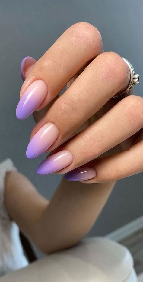 Pink Nails Purple Tips, Pastel Purple French Tip Nails, French Tip With Purple Line, Ombre French Nails Color, Nails Purple French Tip, French Manicure Purple Tips, Trendy French Tip Nails, Colorful French Tip Nails, French Pastel