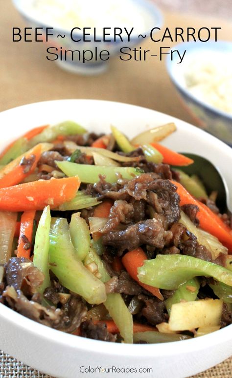 This is a very simple and healthy Asian inspired beef stir fry with just a few ingredients...celery and carrot. Great served with a bowl of rice This is another Asian inspired simple recipe which involves just a handful of ingredients…and I bet you that you have them Recipes With Carrots And Celery, Vegetarian Pancit, Carrot And Celery Recipes, Pok Choi, Steak Stirfry Recipes, What Is Healthy Food, Celery Recipes, Beef Stir Fry Recipes, Bowl Of Rice