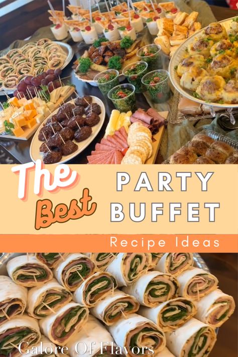 The Best Party Buffet Food Recipe Ideas - Easy Party Recipe Ideas for any Party! Appetizer, Cheese Puff Pasty, Salads, and more. Great Party Finger Food Ideas. Perfect Appetizer. So Yummy and Delicious! #tabbouli #cheesepestobites #meatballs, #Potatoballs, #puddingcups, #fetaolivebunbites, #partybuffetideas #partybites | galoreofflavors.com Easy Party Buffet Ideas, Lunch Buffet Ideas Parties, Finger Food Buffet Ideas, Buffet Ideas Food Party, Buffet Style Food Ideas, Cold Buffet Ideas, Party Menu Ideas Buffet, Buffet Food Ideas Party, Party Buffet Ideas