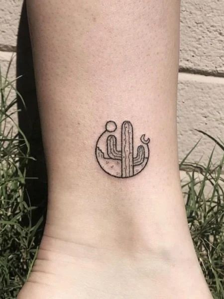 25 Minimalist Tattoos that Say More With Less (2022) - The Trend Spotter Land Tattoos, Cactus Tattoo Small, Tropisches Tattoo, Desert Tattoo, Mexico Tattoo, Ufo Tattoo, Vegas Tattoo, Country Tattoos, Cactus Tattoo