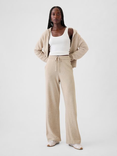 Supersoft cotton-blend sweater pants.  Elasticized waist with drawcords.  Front slant pockets.  Fit: Relaxed.  An easy silhouette throughout.  Models wearing Gap Knitted Trousers, Easy Silhouette, Two Piece Outfits, Toddler Jeans, Fall Jeans, 2024 Christmas, Slim Fit Casual Shirts, Nightwear Women, Outfits Fall