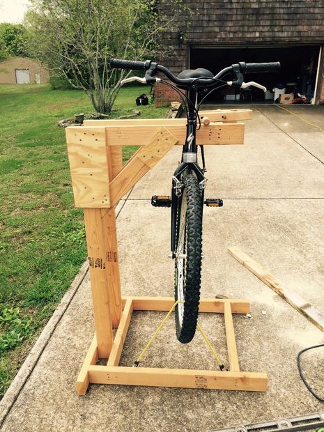 Homemade Wooden Bicycle Stand With Dual Mounting Diy Bike Repair Stand, Homemade Bike Stand, Bike Maintenance Stand, Wooden Bike Rack, Bike Stand Diy, Bike Work Stand, Bicycle Hanger, Diy Bike Rack, Bike Repair Stand