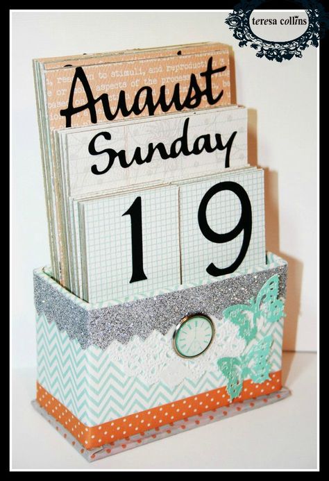 CUTE!! TERESA COLLINS DESIGN TEAM: Perpetual Calendar by Yvonne Blair Collins Design, Wood Calendar, Flip Calendar, Wooden Calendar, Calendar Craft, Teresa Collins, House Crafts, Diy Calendar, Diy Stationery