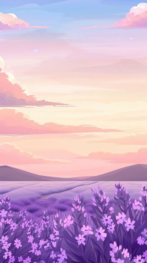 Lavender meadow and pastel sky backgrounds landscape outdoors. | premium image by rawpixel.com Cloud Background Aesthetic, Sky And Clouds Wallpaper, Purple Landscape Painting, Lavender Meadow, Backgrounds Landscape, Purple Illustration, Sky Backgrounds, Bedroom Paintings, Cloud Sunset