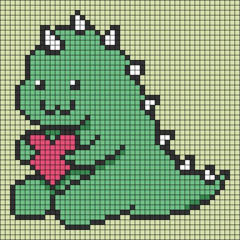 Pixel Art Grid Dinosaur, Dinosaur Grid Pattern, Alpha Patterns Dinosaur, Dino Alpha Pattern, Pixel Art Pattern Dinosaur, Dino Pixel Art, Dinosaur Perler Bead Pattern, Pixel Art Dinosaur, Dinosaur Pixel Art