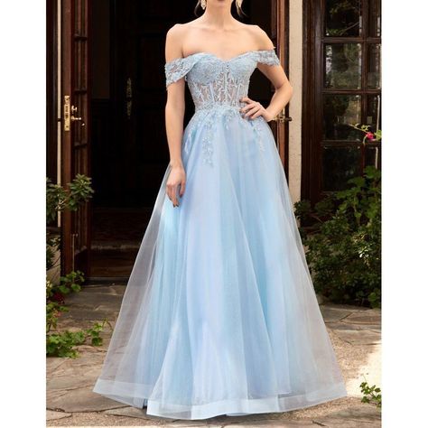 Formal Dress Wedding, Prom Dresses Long Blue, Blue Lace Formal Dress, Baby Blue Prom Dress, Formal Dress Wedding Guest, Blue Prom Gown, Sky Blue Prom Dress, Prom 23, Boning Corset